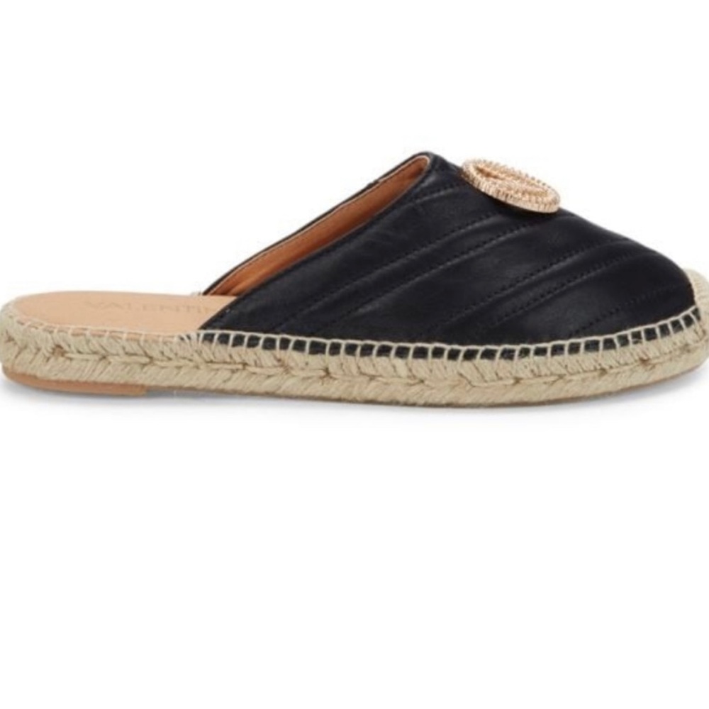Valentino black leather mules/ espadrilles